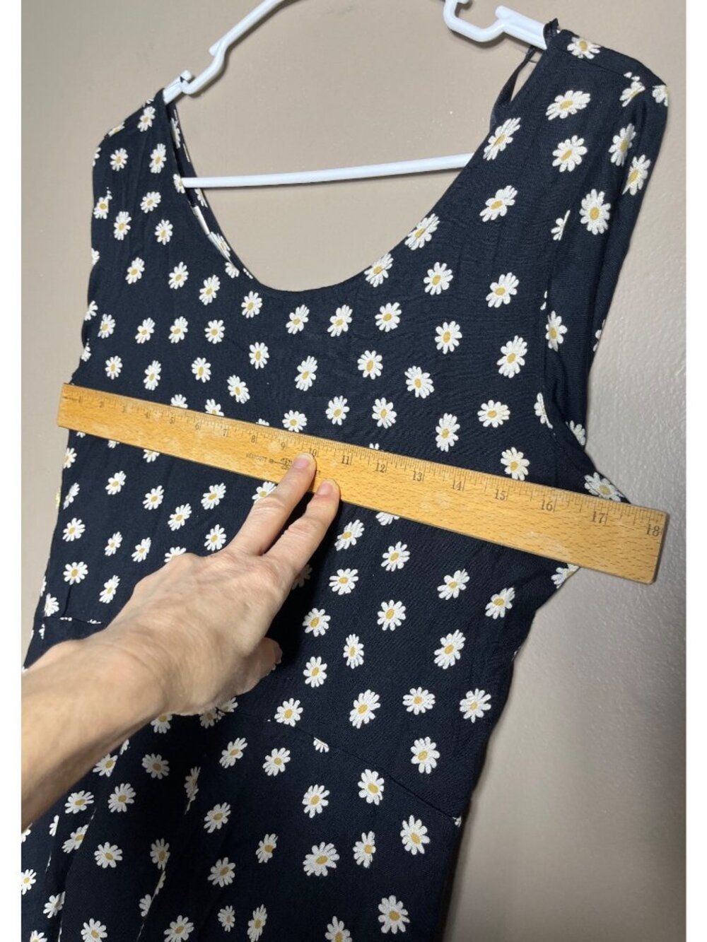 90s Style Grunge Midi Dress Black Daisy Print A-line Pockets Whimsigoth Wom 6 - Picture 7 of 10